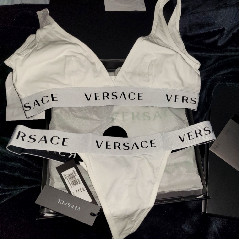 White vercace bralette and panty set